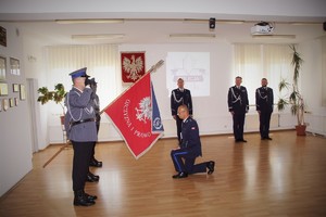 Uroczysta zbiórka z okazji zmian kadrowych w Komendzie Powiatowej Policji w Głogowie