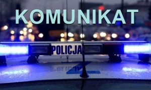 Belka sygnalizacyjna radiowozu z napisem policja powyżej napis komunikat