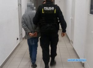 Policjant prowadzi podejrzanego